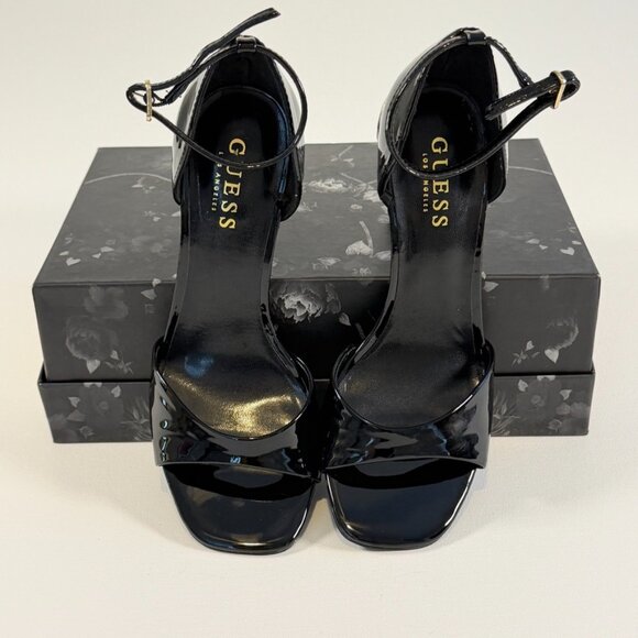 GUESS Divine Black Patent Leather Women's Open-Toe Heels - Picture 8 of 14